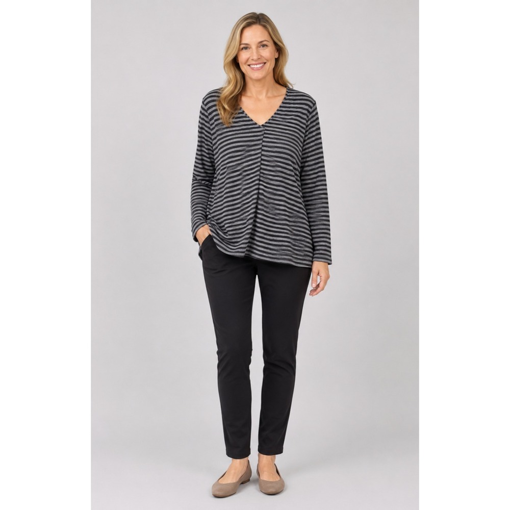 Cut Loose Asymmetrical High Low‎ Tunic Womens Small Gray Stripe Cotton Blend
